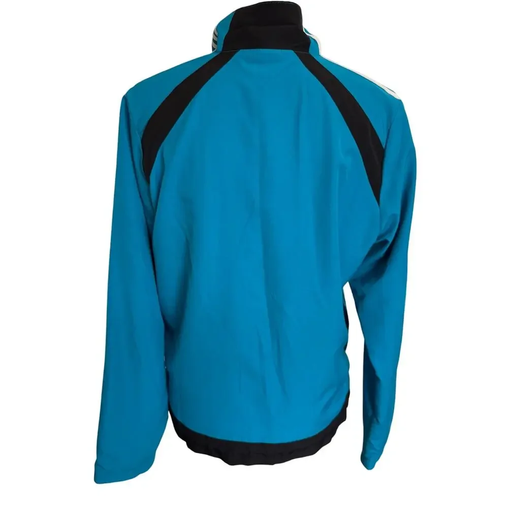 Adidas Jacket Women's Large Blue Black Track Windbreaker Warm Up Woven